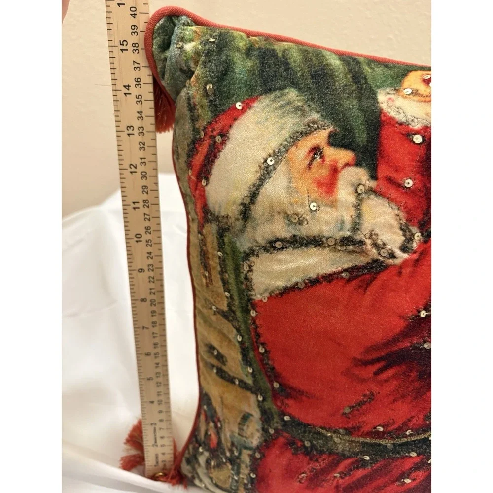 John Derian Santa Pillow Embroidered Holiday Christmas Tree